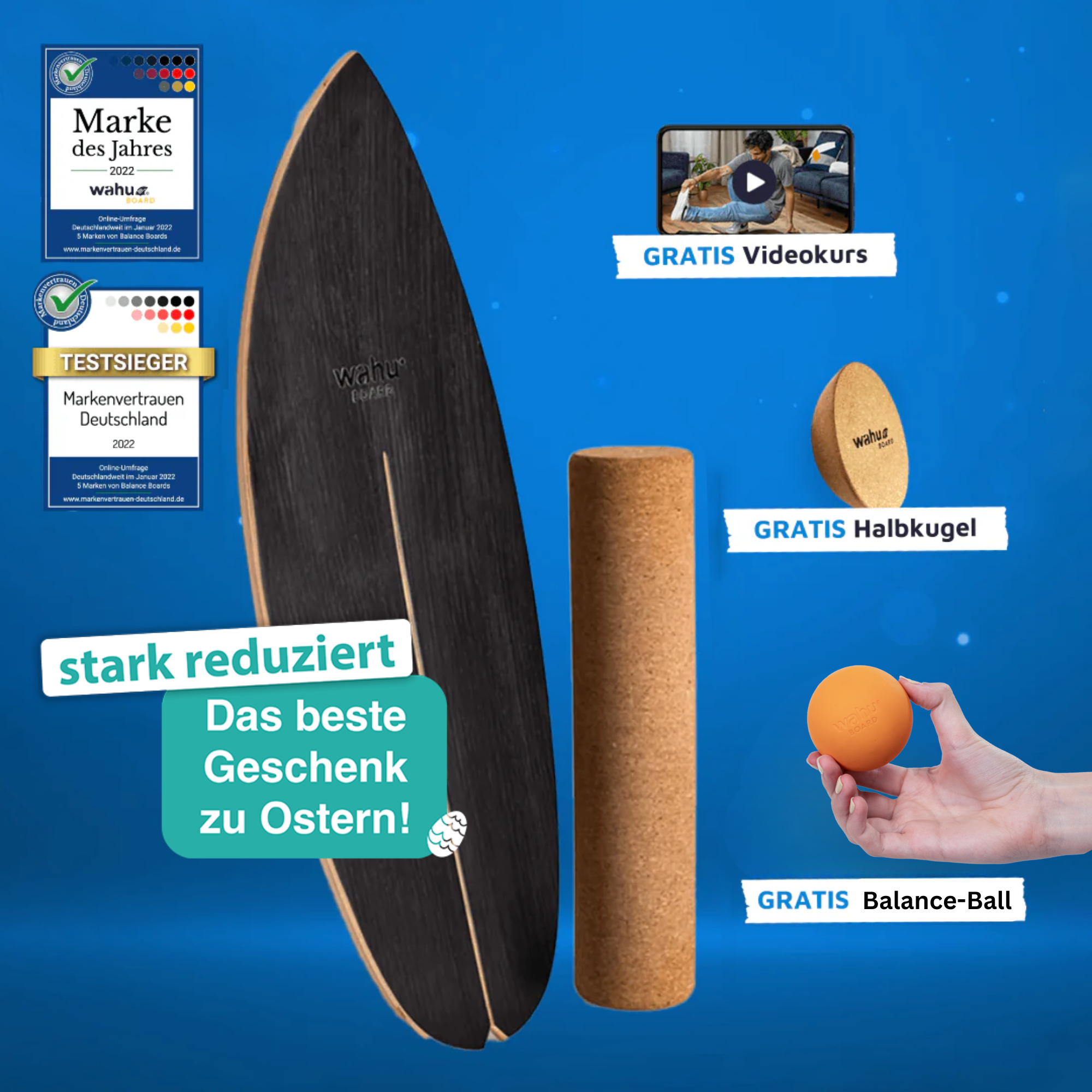 wahu Komplett-Set inkl. Halbkugel, Rolle, Ball, Tasche & Videokurs