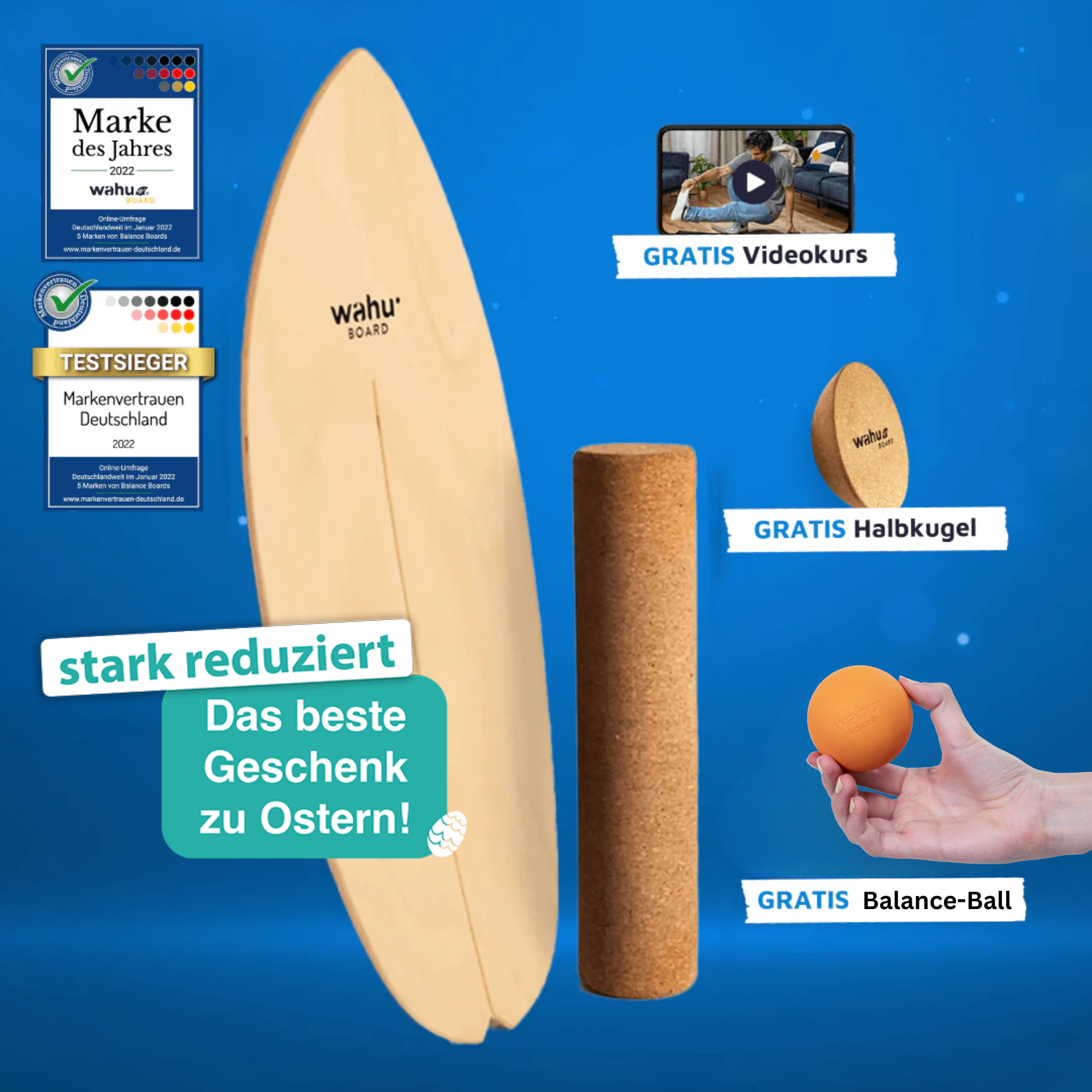 wahu Komplett-Set inkl. Halbkugel, Rolle, Ball, Tasche & Videokurs
